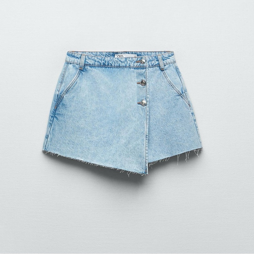 ZARA Buttoned Wrap Skort in Light Blue Denim